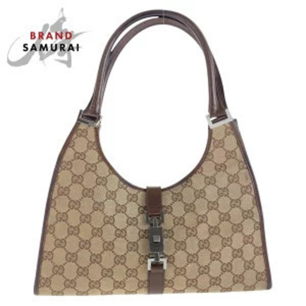 Gucci Jackie Shoulder Bag Handbag Beige Brown GG Canvas Leather